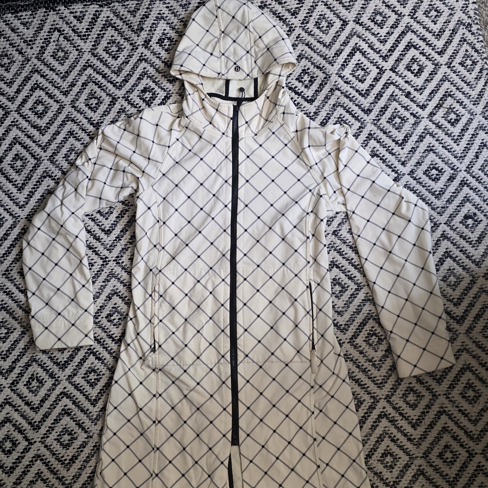 Lululemon Athletica White Trench Coat with Black Grid